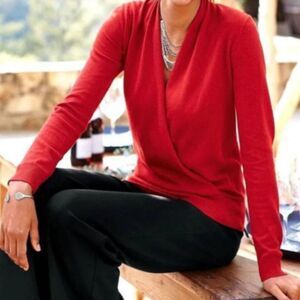 J. Jill Red Knitted Surplice Sweater Size Small